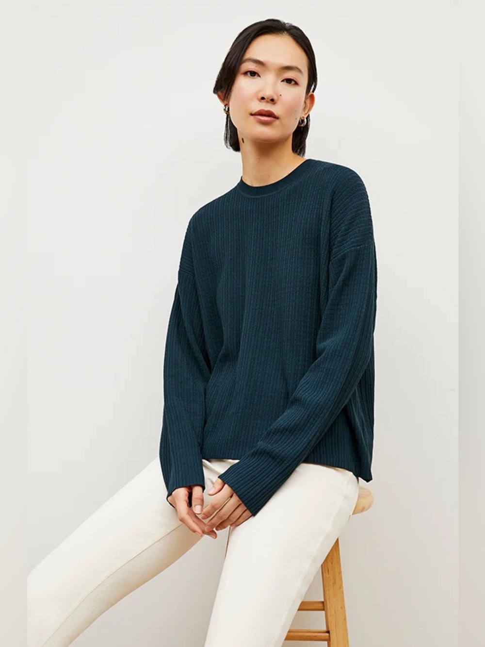 MM Lafleur The Tyler Pullover - Geo Micro Knit in Deep Sea Size Small